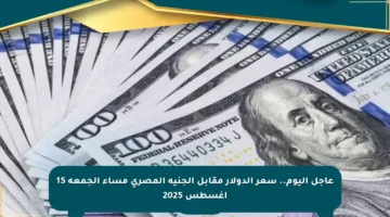 عاجل اليوم.. سعر الدولار مقابل الجنيه المصري مساء الجمعة 15 أغسطس 2025